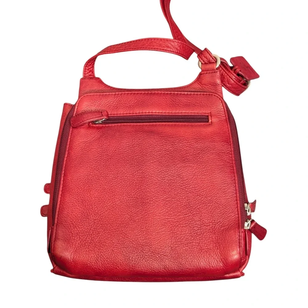 Levenger Red Pebbled Leather Crossbody Bag Organizer Purse With Adjustable Strap